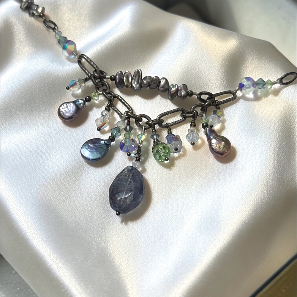 Tres Jolie Tanzanite pearl Chain Link Necklace 17.5” Swarovski crystal PURPLE 💜